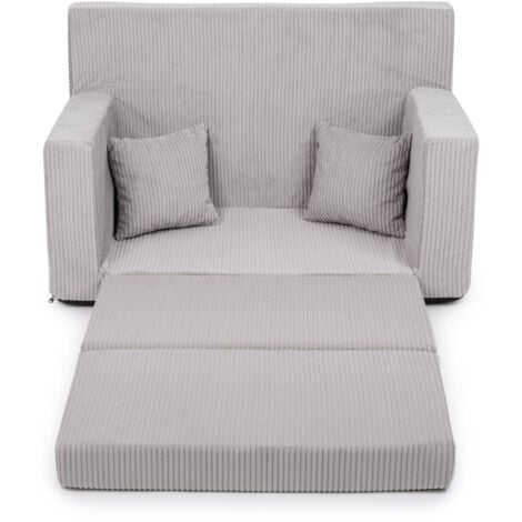 Flumi Canapé Enfant Convertible 3in1 Lit d Appoint Enfant - Mini Canapé avec nom de l'enfant - Mousse Chauffeuse Enfant avec Fonction Lit gris
