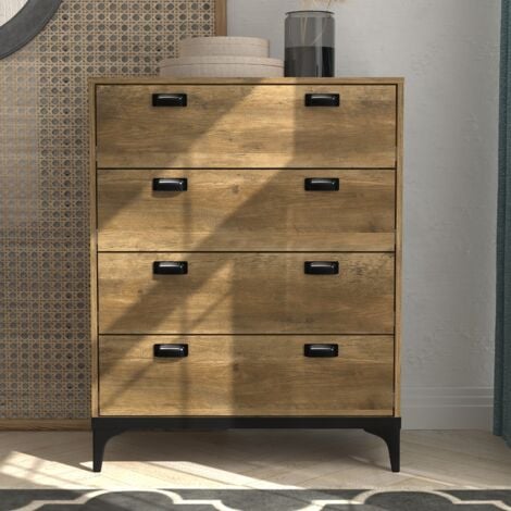 GALANO Lawrence Modern  4 Drawer Chest, Functional 4 Drawer Chest - for bedroom, closet organizer, storage for living room, bedroom, hallway, 73.0cm W X 39.8cm D X 92.7cm H - Knotty Oak