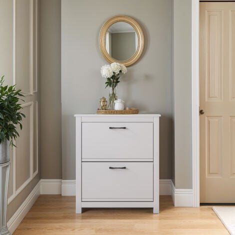 GALANO Limestone 2 Door Shoe Cabinet, Wooden Shoe Cabinet, Stylish Modern Shoe Cabinet, for hallway, entryway and living room, 79cm W x 22cm D x 90cm H - White Colour