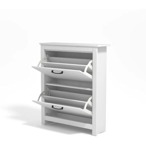 GALANO Limestone 2 Door Shoe Cabinet, Wooden Shoe Cabinet, Stylish Modern Shoe Cabinet, for hallway, entryway and living room, 79cm W x 22cm D x 90cm H - White Colour