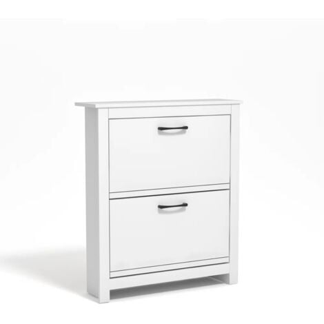 GALANO Limestone 2 Door Shoe Cabinet, Wooden Shoe Cabinet, Stylish Modern Shoe Cabinet, for hallway, entryway and living room, 79cm W x 22cm D x 90cm H - White Colour