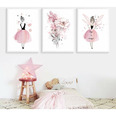 3 Affiches Chambre Fille Rose Arc en Ciel Soleil Nuage Poster Bebe