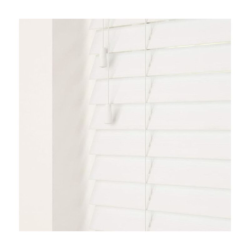 40cm Ultra White Faux Wood Blind With Strings (50mm Slats