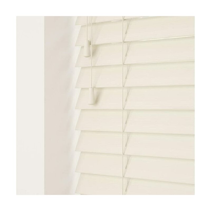 40cm Misty White Faux Wood Blind With Strings (50mm Slats