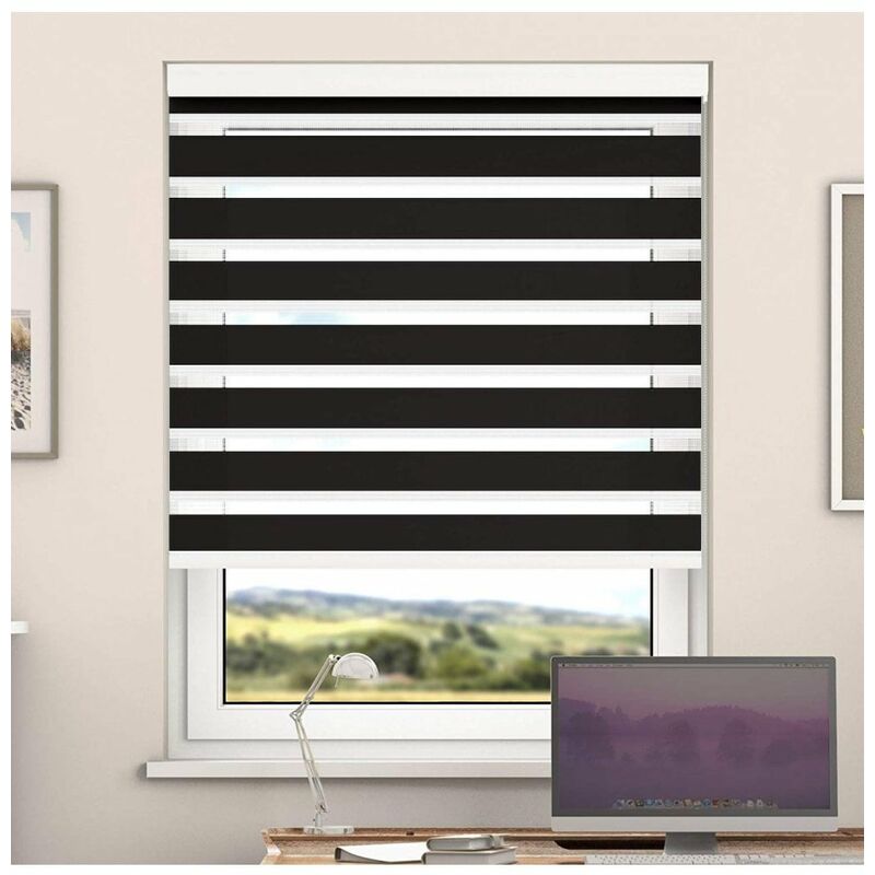 Day And Night Zebra Roller Blind with Cassette(Pirate Black, 90cm x 220cm)