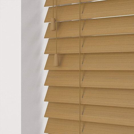 210cm Sahara Oak Faux Wood Venetian Blind With Strings (50mm Slats ...