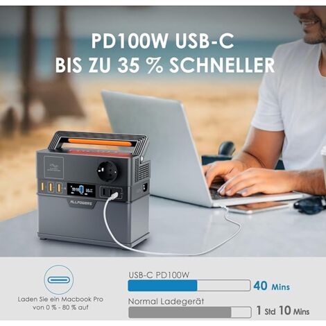 ALLPOWERS S300 PLUS 288Wh/300W tragbares Kraftwerk mit 100W flexiblem monokristallinem Solarpanel, schnelles Aufladen, geeignet für Outdoor-Camping und Angeln ALLPOWERS