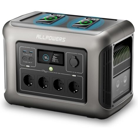ALLPOWERS R1500 Tragbare Powerstation, 1152Wh LiFePO4 Batterie-Backup Solargenerator mit 4 x 1800W AC Ausgängen (3000W Spitze), 0-80% geladen in 40 Min, für Reise, Camping, Stromausfall