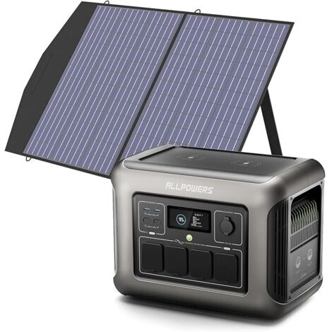 ALLPOWERS R1500 Tragbare Powerstation mit 100W Solarpanel, 1152Wh LiFePO4 Batterie mit 1800W AC Ausgang Solargenerator, 43dB Leise Betrieb Mobile Notstromversorgung für Garten Reise Camping Wohnmobile