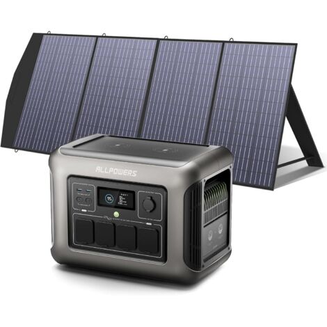 ALLPOWERS R1500 Tragbare Powerstation mit 200W Solarpanel, 1152Wh LiFePO4 Batterie mit 1800W AC Ausgang Solargenerator, 43dB Leise Betrieb Mobile Notstromversorgung für Garten Reise Camping Wohnmobile
