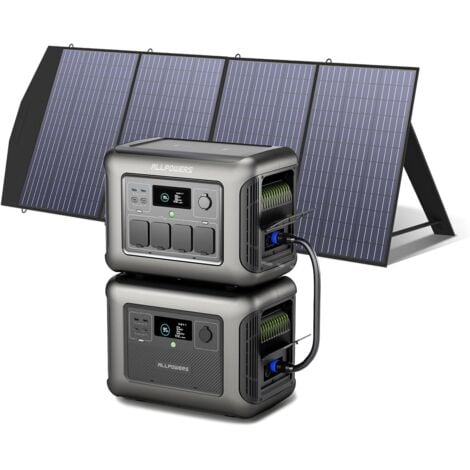 ALLPOWERS Tragbare Powerstation R1500 mit Zusatzakku B1000 mit SP033 200W Solarpanel, Kapazität von 1152Wh auf 2304Wh LiFePO4 Batterie, 1800W Ausgang Solargenerator für Notfälle, Camping, Wohnmobil