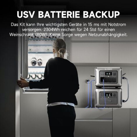 ALLPOWERS Tragbare Powerstation R1500 mit Zusatzakku B1000 mit SP033 200W Solarpanel, Kapazität von 1152Wh auf 2304Wh LiFePO4 Batterie, 1800W Ausgang Solargenerator für Notfälle, Camping, Wohnmobil