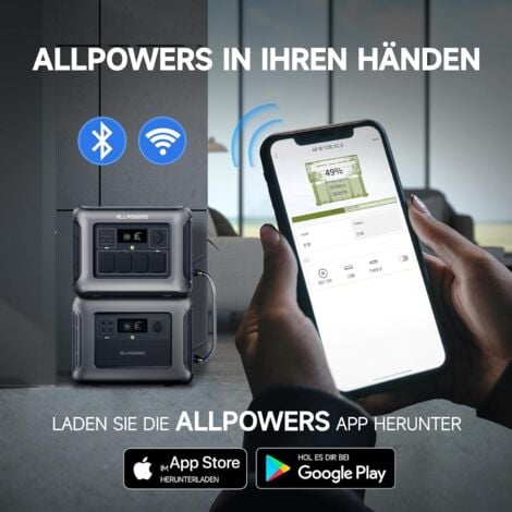 ALLPOWERS Tragbare Powerstation R1500 mit Zusatzakku B1000 mit SP033 200W Solarpanel, Kapazität von 1152Wh auf 2304Wh LiFePO4 Batterie, 1800W Ausgang Solargenerator für Notfälle, Camping, Wohnmobil