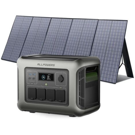 ALLPOWERS R1500 LITE Solargenerator mit 400W Solarpanel, 1056Wh LiFePO4 Tragbare Powerstation, 1600W AC/100W USB-C Ausgang, 40 Mins Schnellladung Generatoren für Outdoor, Off-Grid, RV, Notfall