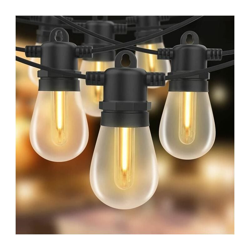 Guirnalda de luces LED para exteriores de 15M con 15 bombillas E27 S14, guirnalda impermeable de plástico IP44 para jardín, Patio, Navidad