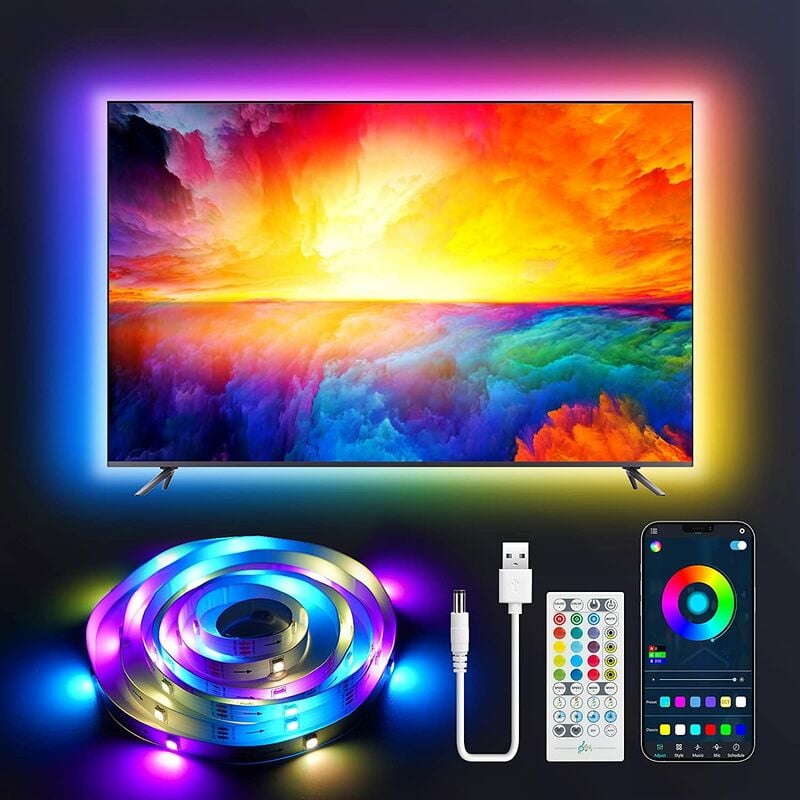 Tira de luces LED RGBIC para TV de 3 m con aplicación USB, control remoto, retroiluminación multicolor para espejo y monitor de TV