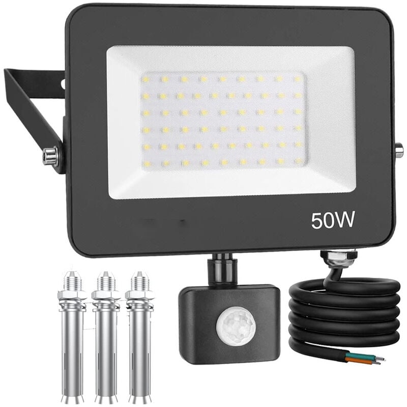 Sensor de movimiento de luz de inundación LED para exteriores 50W, 5000LM Foco LED para exteriores Impermeable IP66 6500K Blanco frío para patio, garaje, patio