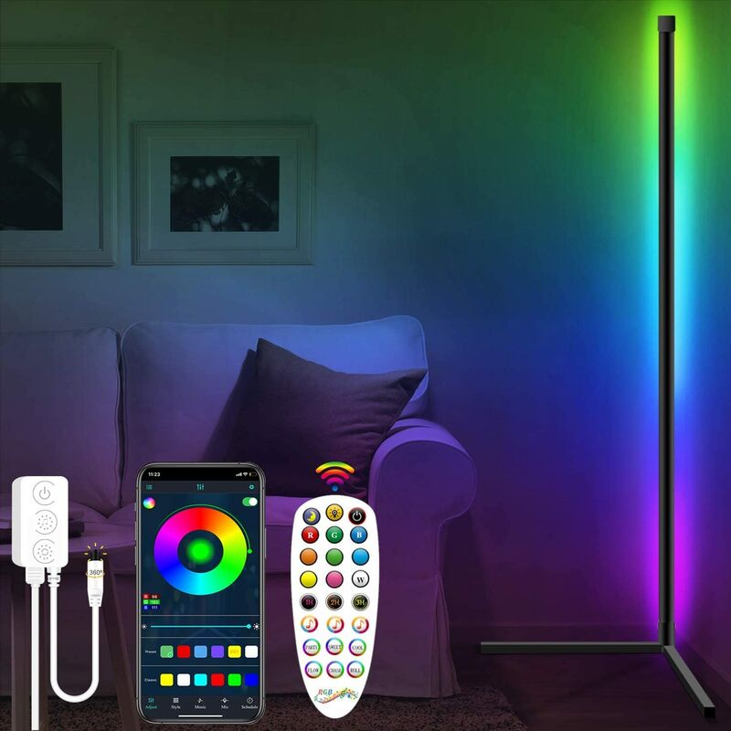 Lámpara de pie LED Bluetooth 156CM RGB LED USB Lámpara de pie Sala de estar Lámpara de pie de esquina moderna con control remoto y control de aplicación Iluminación LED