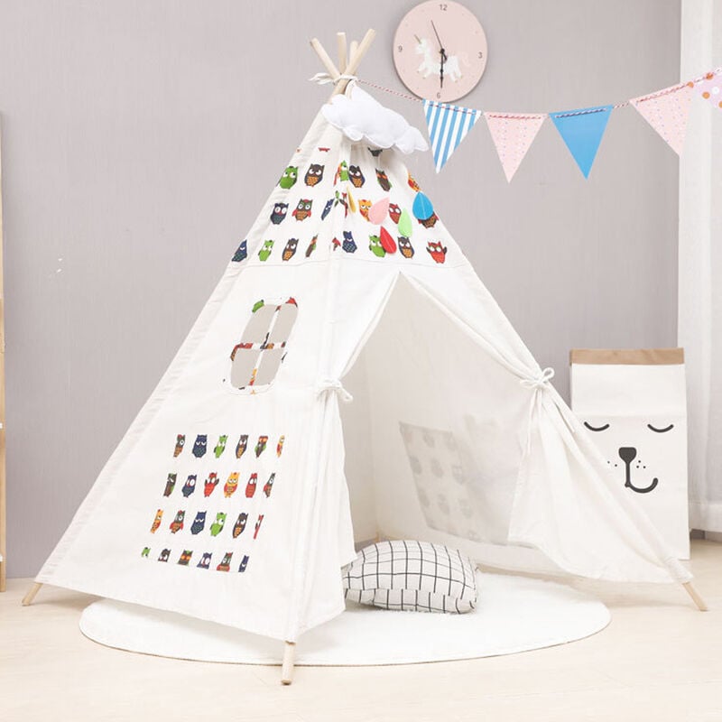 Tienda de campaña tipi con guirnalda para interior y exterior, lona blanca, tipi indio, portátil, 1,6 m