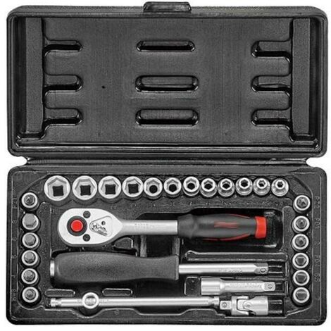 Outile – Coffret cliquet et douilles 29 pièces – Cliquet réversible 1/4’’ – Chrome Vanadium – Douilles variées pour vissage précis (1/4)