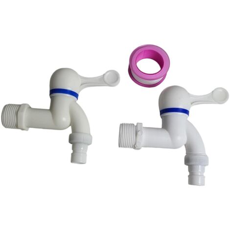2 x Robinet quart de tour en plastique 3/4 + Ruban de PTFE (1/5)