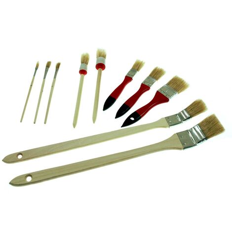 Lot de 10 pinceaux plats ronds et recourbés – Poils véritables – Manche en bois – Dimensions variées pour peinture précise – Beast
