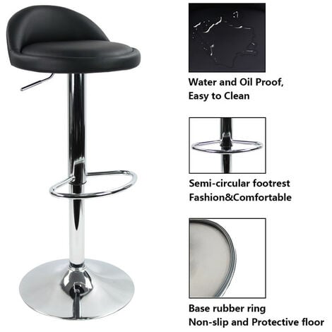 Taburete de bar taburete de trabajo de cuero sintético negro ajustable en altura y rotativo -KKTONER