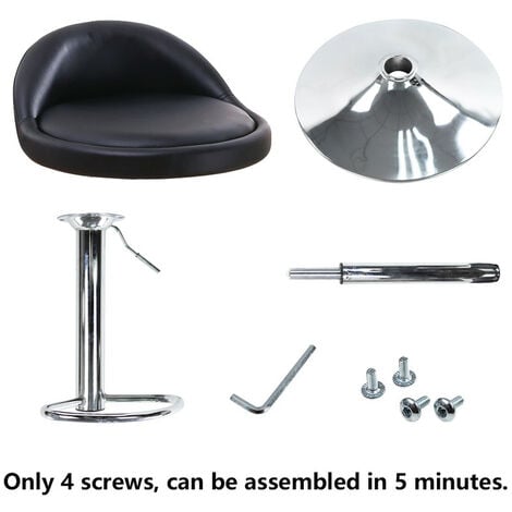 Taburete de bar taburete de trabajo de cuero sintético negro ajustable en altura y rotativo -KKTONER