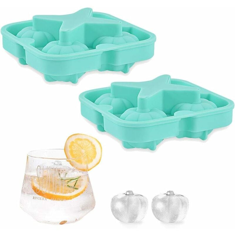 bandejas de silicona para cubitos de hielo con tapa para cubitos de hielo, molde para cubitos de hielo para whisky, bebidas de agua, cola y cócteles 4 calabazas + 1 estrella de cinco puntas (azul)