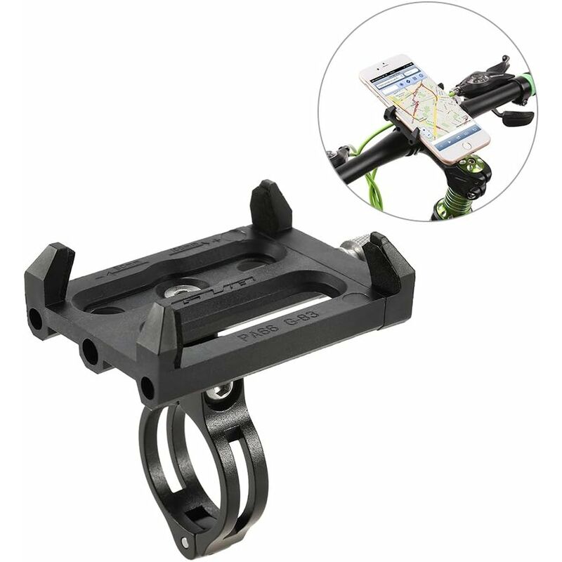 Soporte para teléfono de bicicleta + tiras de seguridad, ajustable, universal, soporte para teléfono móvil para manillar de bicicleta, soporte para GPS MTB Abrazadera para bicicleta de montaña (negro -2) 180 ° ajustable