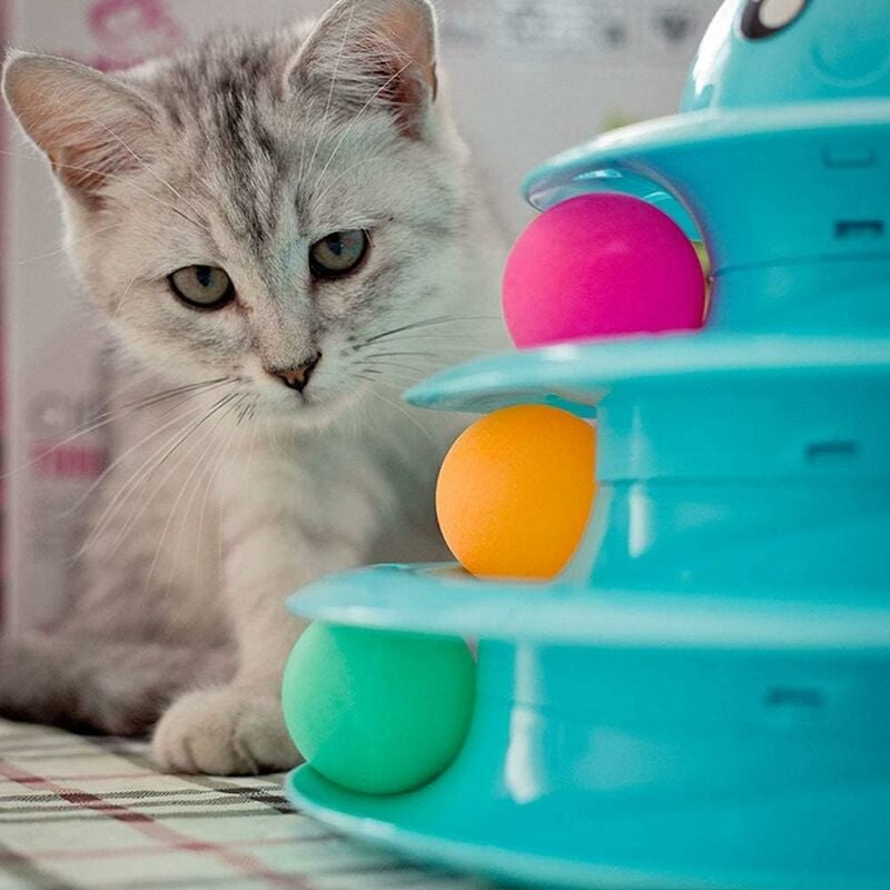 Juguete para gatos de 3 niveles, juguete para gatos con tres bolas, juguete interactivo para gatitos