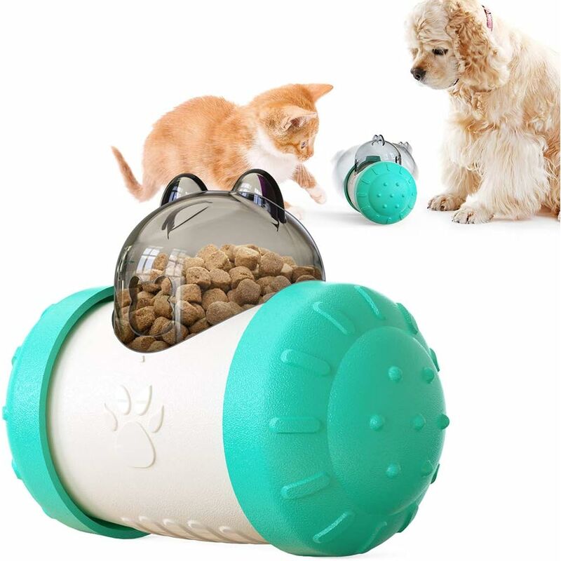 Juguete para gatos, dispensador de croquetas para gatos, juguete interactivo para gatos, vaso giratorio, juguete para gatos, fácil de limpiar (azul)