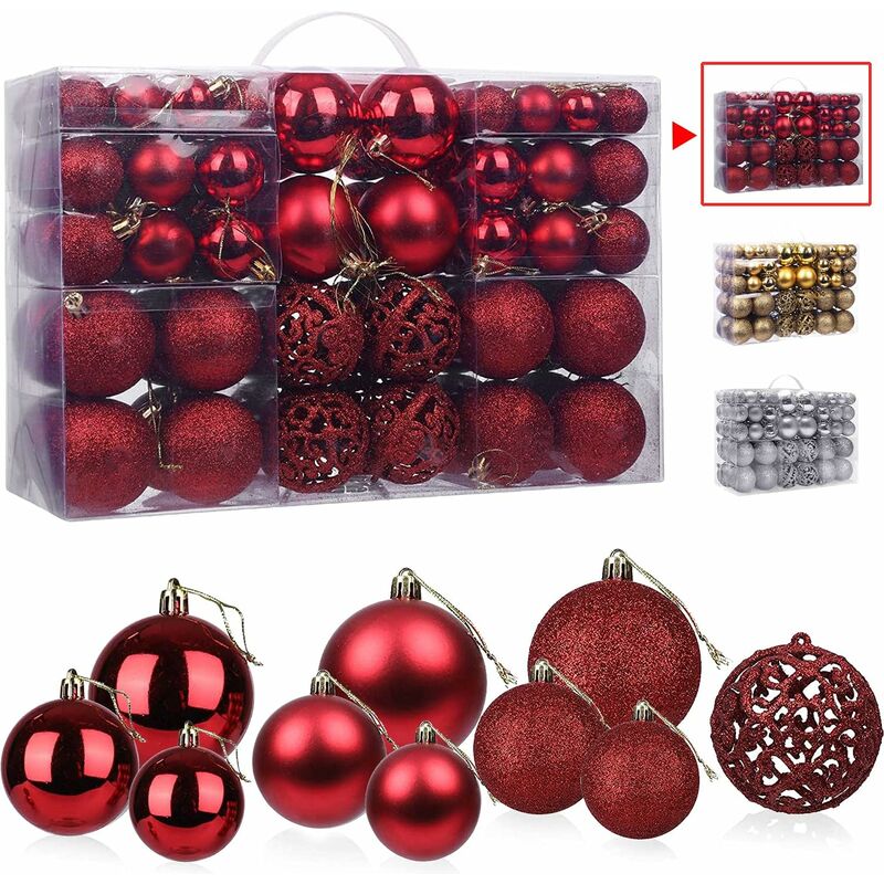 100 piezas de bolas de Navidad rojas, bolas de árbol de Navidad, decoraciones de bolas de Navidad, juego de adornos de bolas de Navidad