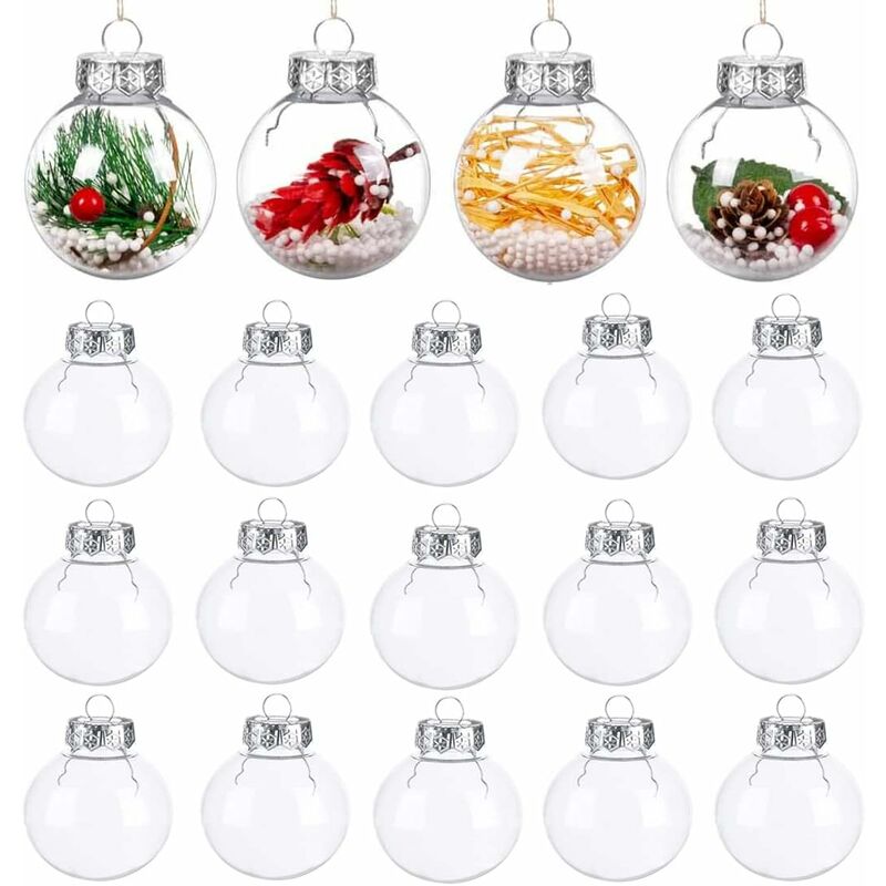 Bolas de Navidad transparentes, 16 piezas Bola de plástico transparente Bolas de árbol de Navidad rellenables Adorno Decoración de Navidad para árbol de Navidad y decoración de fiestas