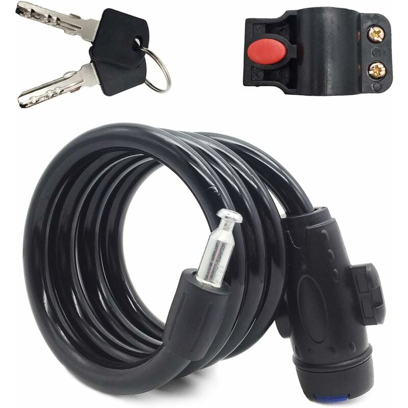 Candado para bicicleta Candado de cable negro duradero 120 cm 12 mm Candado de cadena de bicicleta para bicicleta de montaña Candado de cable de seguridad para bicicleta con soporte con 2 llaves para bicicleta eléctrica Scooter Monopatín Cochecitos Motocicleta