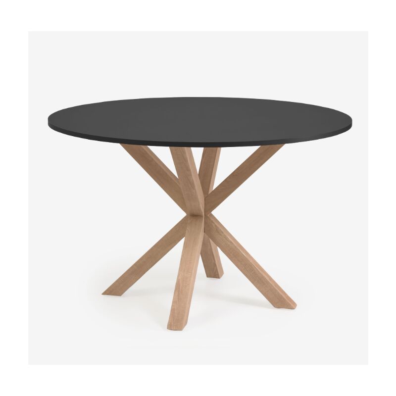 Mesa de comedor redonda Ø120 efecto madera con pata metálica negra