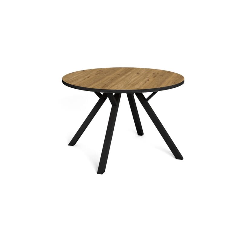 Mesa de comedor redonda Ø120 efecto madera con pata metálica negra