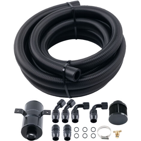 750ml /0.75 L Aluminium Oil Catch Tank mit Luftfilter + AN10 Kraftstoffschlauch (1/5)