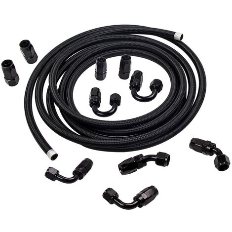 AN8 -8AN AN-8 Fitting Stainless Steel Nylon Braided Oil Fuel Hose Line 16FT neuAN8 -8AN Nylon Stahl geflochten O IL Linie+Fitting Schlauchende Adapter Schwarz (1/5)