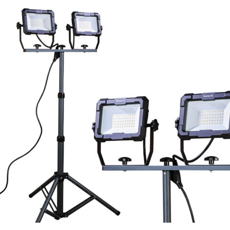 Tibelec – Projecteur LED de chantier télescopique 2x50W – 2x4100 lumens – IP65 IK07 – 4000K – Résistant aux chocs – Garantie 3 ans