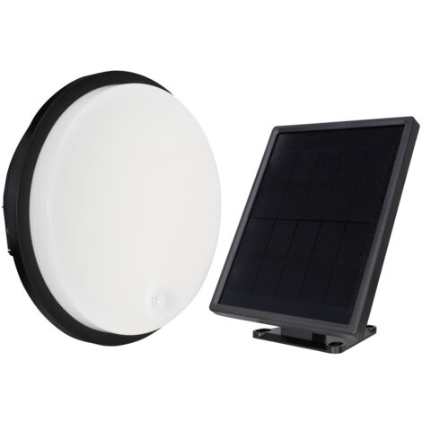 Hublot LED Solaire Rond Noir, 11W, 1000 lumens, IP54, 4000K blanc-neutre, garantie 5 ans - Tibelec