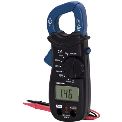 Tibelec – Multimètre à pince ampèremétrique digitale 5 fonctions 300V 200A CAT III – Mesure de tension, intensité, résistance – Compact et léger (1/3)