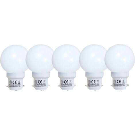 Pack de 5 ampoules sphériques LED 0,8W / 50LM plastique blanc pour guirlande  culot B22