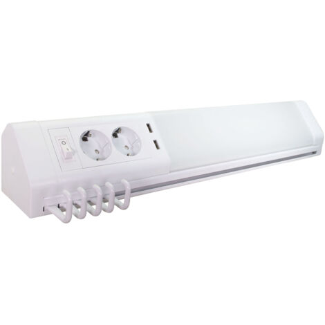 Tibelec – Applique murale multifonctionnelle avec prise et 2 ports USB – Lumière blanc neutre – Crochets de rangement intégrés – Pour petits espaces