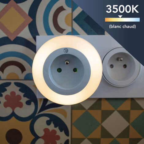 CORENSI Veilleuse LED crépusculaire enfichable + prise 2 pôles+terre