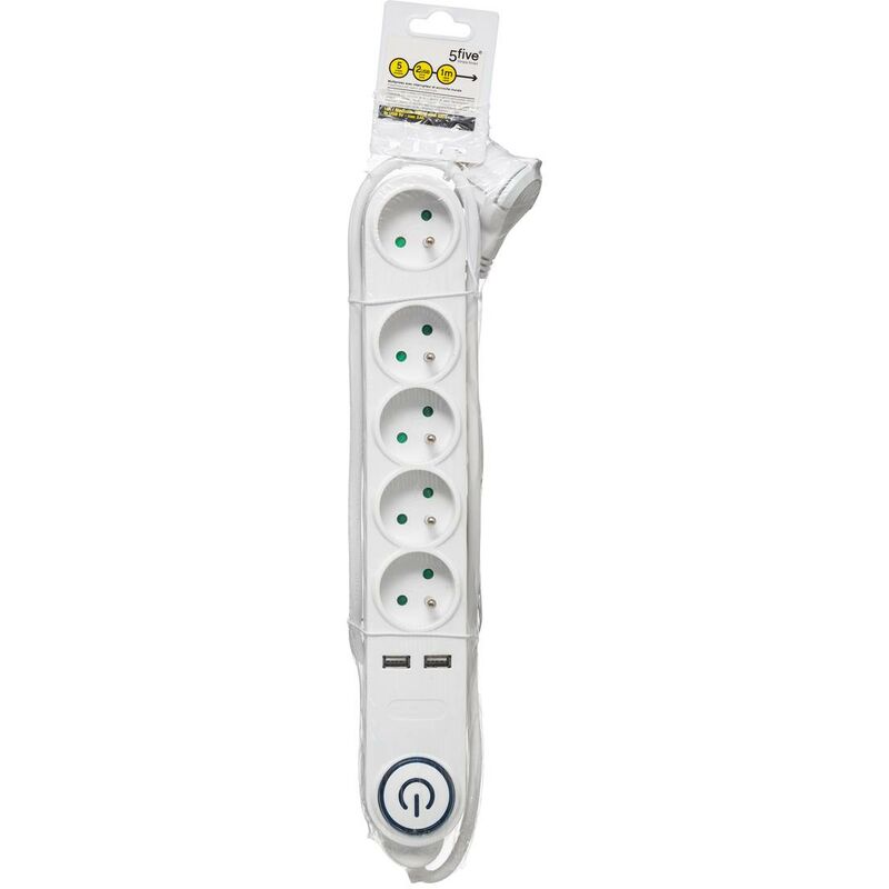 MULTIPRISE 5 TERRES+2 USB AVEC INTERRUPTEUR - Utilitaire/Multiprise &  rallonge - FY HOME