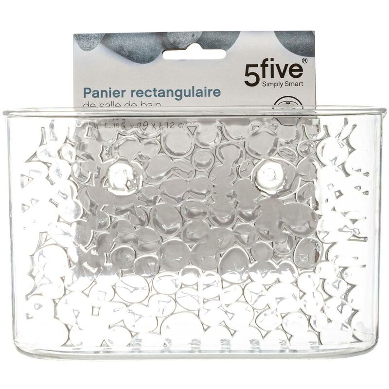 Panier d'angle en plastique transparent pour salle de bain avec ventouses  modele galet.