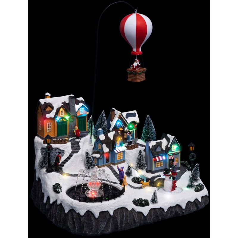 Village De Noël Mongolfière Animé Musical 46 Led Transfo Feeric 