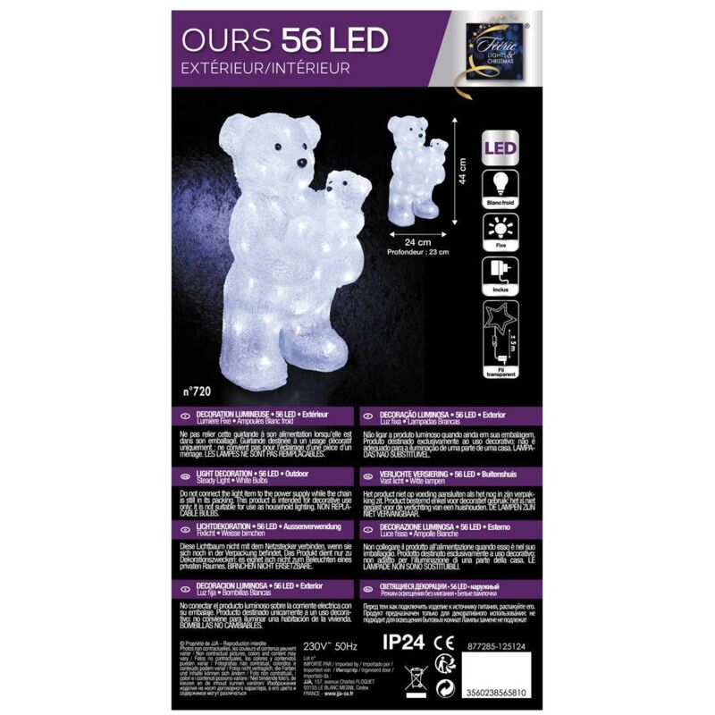 Décoration extérieure de Noël ours avec panneau - Blanc - H 39,6 cm