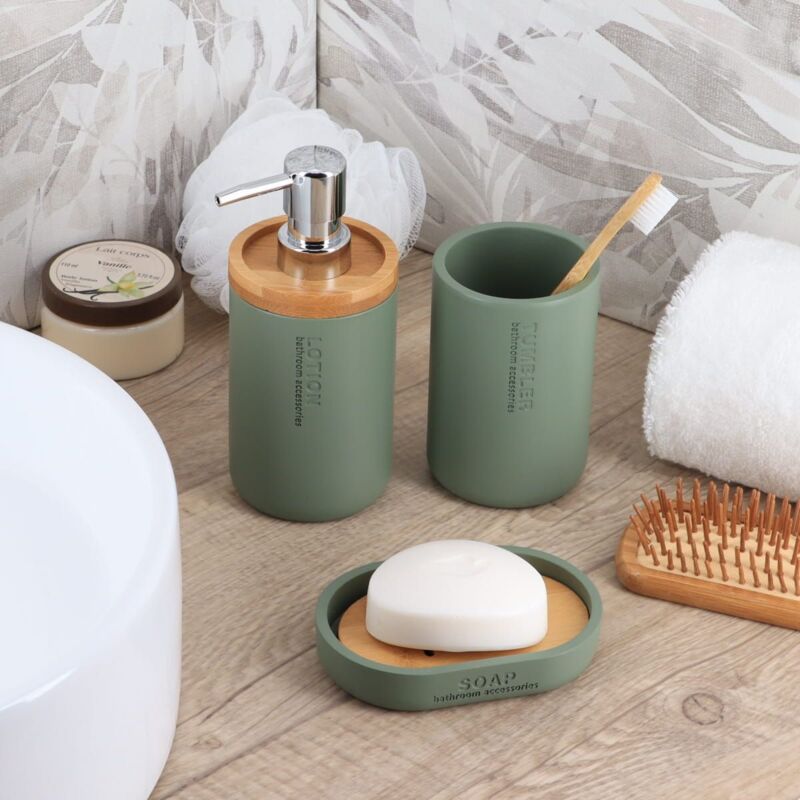 Distributeur De Savon Céramique Et Bambou Amber - Design Élégant Pour Salle De Bain - 7.5x17 Cm